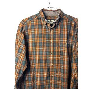 VTG Woolrich Mens Large Button Down Shirt Orange Plaid Cowboy Ranchwear Flannel
